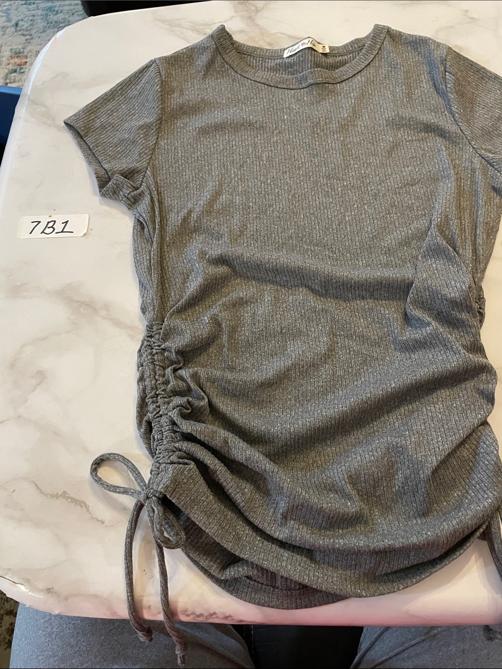 Heart Hips Gray Ribbed Side-Ruch Tee